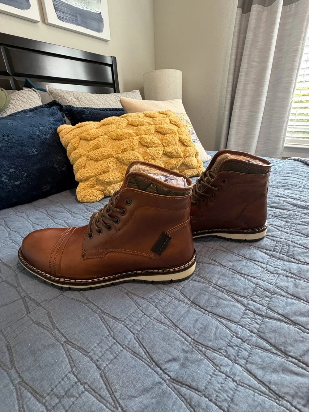 Crown Vintage Men's Chestnut Brown (Cognac) Leather Lace-Up Boots